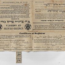 Ration stamps issued to Clara Hill, 22 years old, during World War II