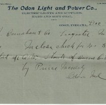 1909 letter from The Odon Light and Power Co.