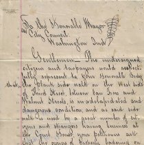 1886 petition filed with Washington Common Council to replace a plank sidew