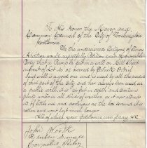 1886 petition filed with Washington Common Council requesting a pump for a