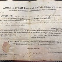 1823 deed from President James Monroe to Moses Morgan for 160 acres in Davi