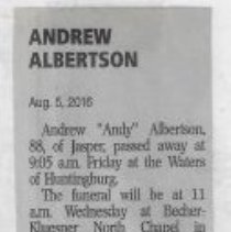 Obituary of Andrew "Andy" Albertson (d.2016)