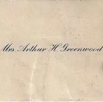 Calling card of Mrs. Arthur H. Greenwood (ca. 1939)