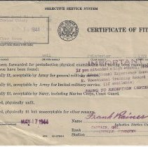 1944 Certificate of Fitness issued to Clay Poindexter of Washington