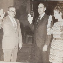 Judge Arthur administering oath to Wilbur Pershing and Donna Strawn (1972)