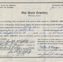 1956 deed for burial lot in Oak Grove Cemetery