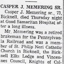 Obituary of Casper J. Memering, Sr