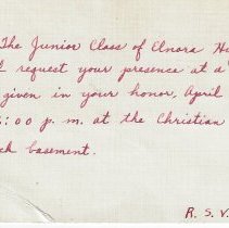 1937 invitation to attend banquet at Elnora High School