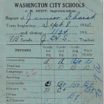 Junior Gharst's 7th grade report card (1930-1931)