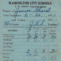 Junior Gharst's 7th grade report card (1931)