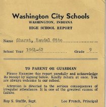 Randal Otto Gharst's 9th grade report card (1961-1962)