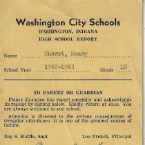Randal Otto Gharst's 10th grade report card (1962-1963)