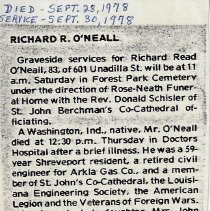 Obituary of Richard Read O'Neall (1895-1978)