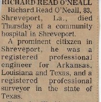 Obituary of Richard Read O'Neall (1895-1978)