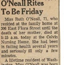 Obituary of Ruth O'Neall (1897-1969)