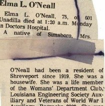 Obituary of Elma L. O'Neall (1977)