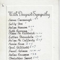 Floral card for funeral of Ruth O'Neall (1969)