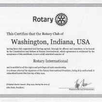 Washington Rotary Club Certificate of Membership (1919)