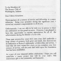 Program for Washington Rotary Club Diamond Anniversary Celebration (1994)