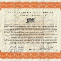 1934 warranty for Bert Streeter's grave vault