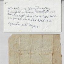 1876 handwritten note from an anonymous author to Nelson James Purcell