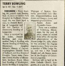 A scrapbook of obituary newspaper clippings from Bi tp Ci