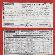 1857 and 1858 receipts for property taxes paid by Thomas Horr