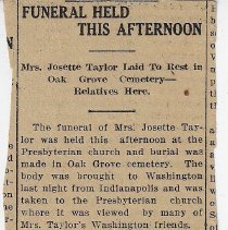 Newspaper article about funeral of Josette E. Taylor (ca. 1910-1920)