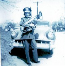 Jane Passwater in her Plainville High School band uniform (ca. 1954-1955)