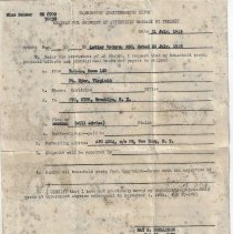 1943 Request For Shipment Of Baggage by 1st Lt. Ray S. Donaldson