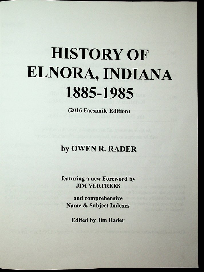 "History of Elnora, Indiana 18851985" Owen R. Rader Daviess County