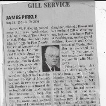 Newspaper obituary of James W. Pirkle (1935-2020)