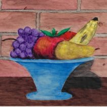 Watercolor painting of bowl of fruit by James L. Hamersly