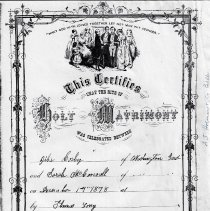 Certificate for 1878 marriage of Ziba & Sarah Cosby