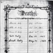 Death records of Ziba & Sarah Cosby & three of their children