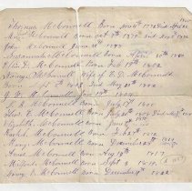 Dates of birth & death for Thomas McConnell and 14 other family members