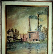 Watercolor painting by Catherine Homann of Eastside Park power plant
