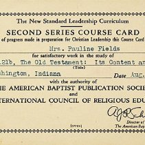 1939 Second Series Course Card issued to Pauline Fields
