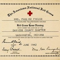 1942 Red Cross standard nursing card issued to Pauline Fields