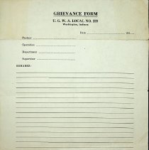1940s United Garment Workers, Local 239, grievance form