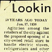 "50 Years Ago Today" column about event reported January 17, 1930
