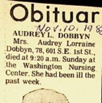 Obituary of Audrey L. (Sefrit) Dobbyn (1902-1980)