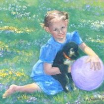 Amish Girl With Ball and Puppy