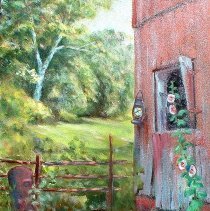 Hollyhocks By The Barn Door