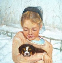 Amish Girl With Puppy