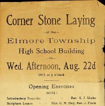 1917 program for corner stonelaying ceremony for Elmore Twp. High School
