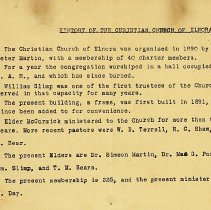 "History of the Christian Church of Elnora, Ind." (ca. 1930-1940)