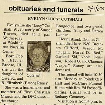 Obituary of  Evelyn Cutshall (1917-2008)