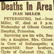 Newspaper obituary of Ivan Miller (1899-1966)