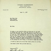 1958 letter from Edgar Humbarger to Sadie Turk
